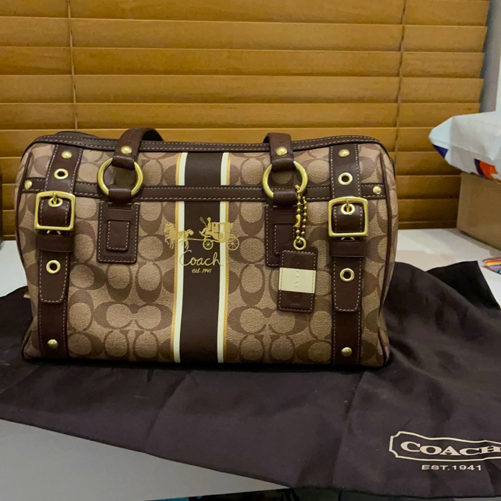 Coach Large Double Zip Satchel - Brown PVC